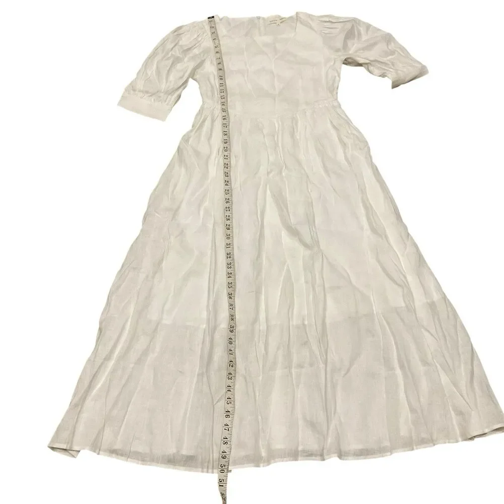 Hirsch & Timber White Linen Maxi Dress M Boho Cottagecore Lagenlook Prairie - Picture 6 of 16